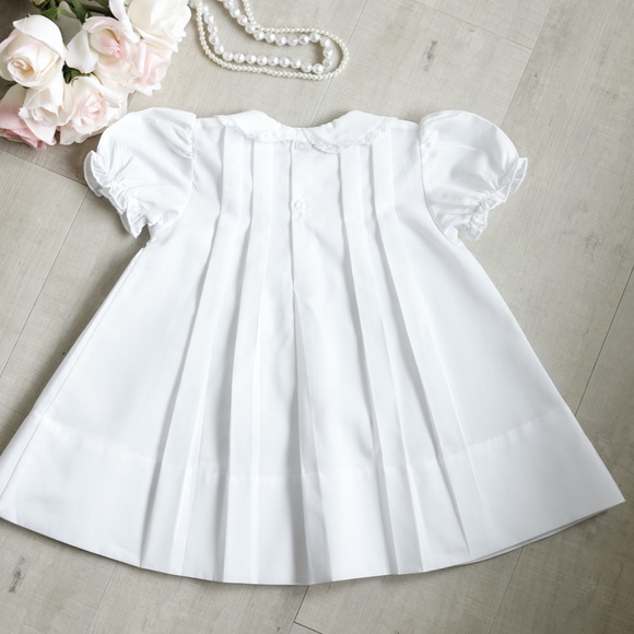 Feltman Brothers Dress White Size 6 Month Lace Inlay Pink Embroidery Spring NWOT - Picture 3 of 4